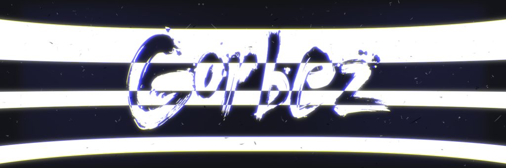 A stylized white brushstroke logo reading “Corbez” centered on a dark background with horizontal glowing light bars