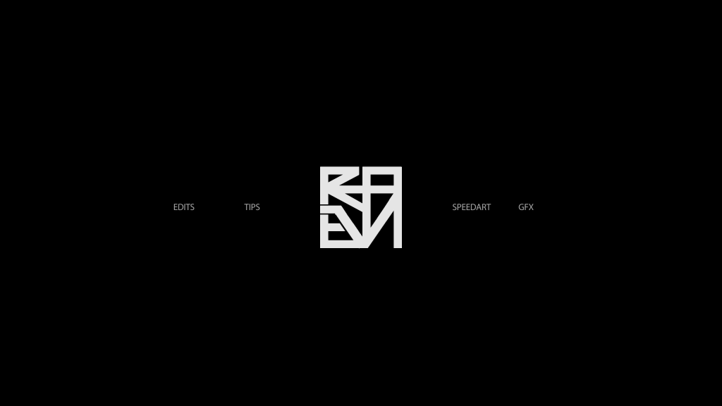 A black background features a white geometric logo at center, flanked by small white text labels reading EDITS, TIPS, SPEEDART, and GFX