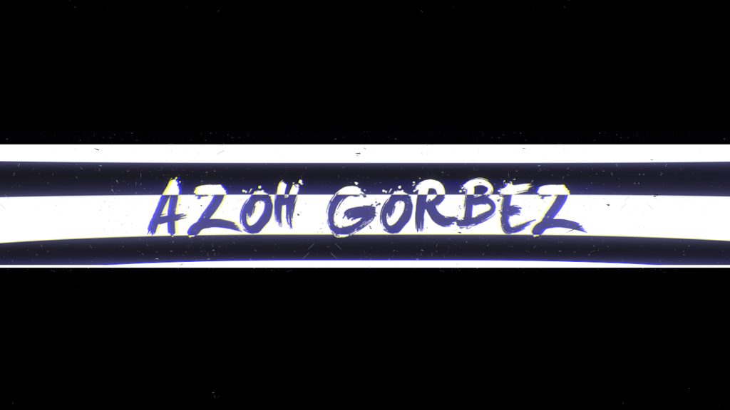 A white banner design on a black background features the handwritten text “AZOH GORBEZ” in blue and yellow brush-style lettering